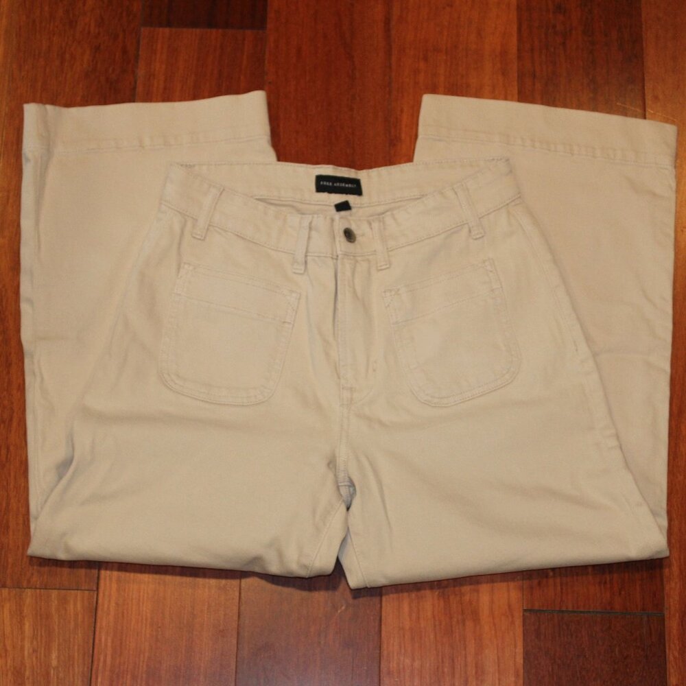 Wide Leg Denim Pants Free Assembly in Beige Cream- A Slim Size 10